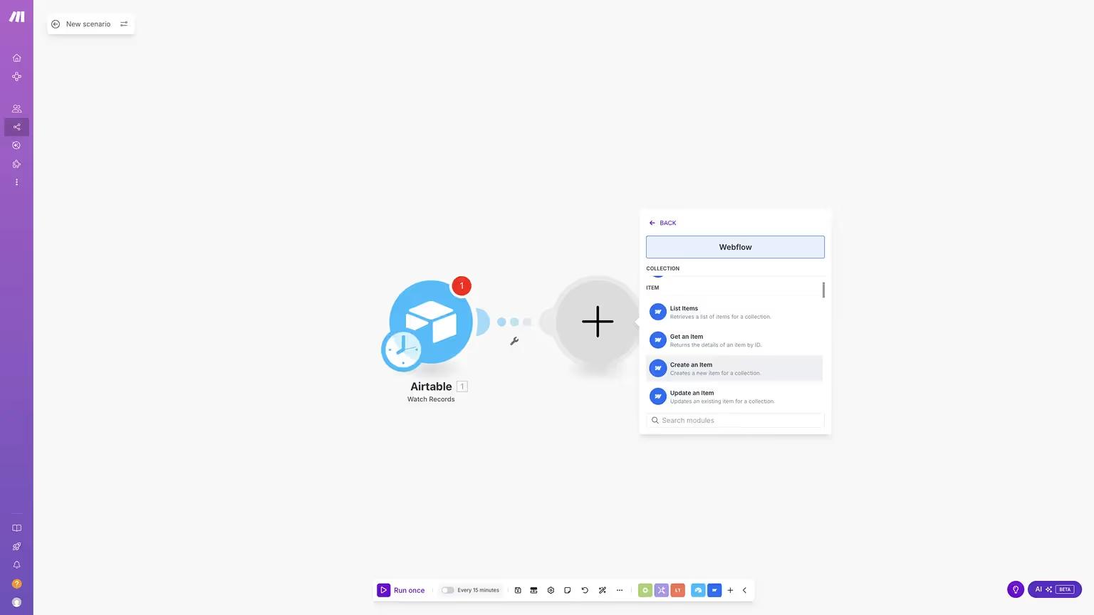 Adding Webflow Action Module in Make