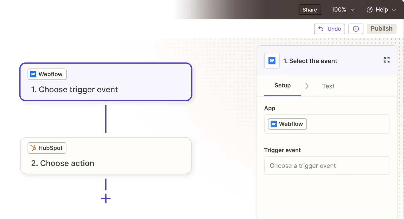 Webflow HubpPot Integration — Zapier UI