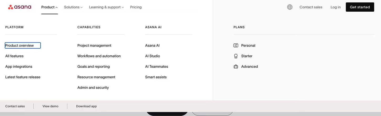 Asana Mega Menu Example