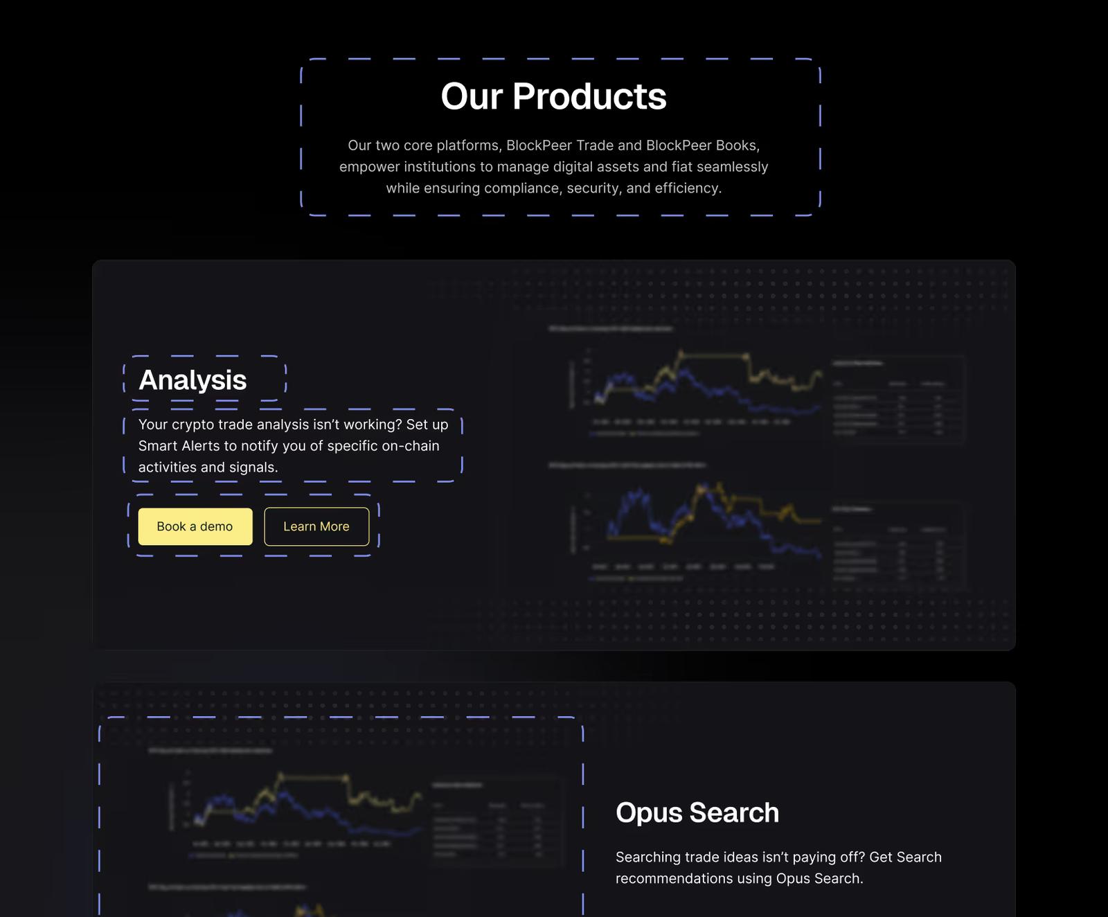 Product showcase section example on a Web3 homepage