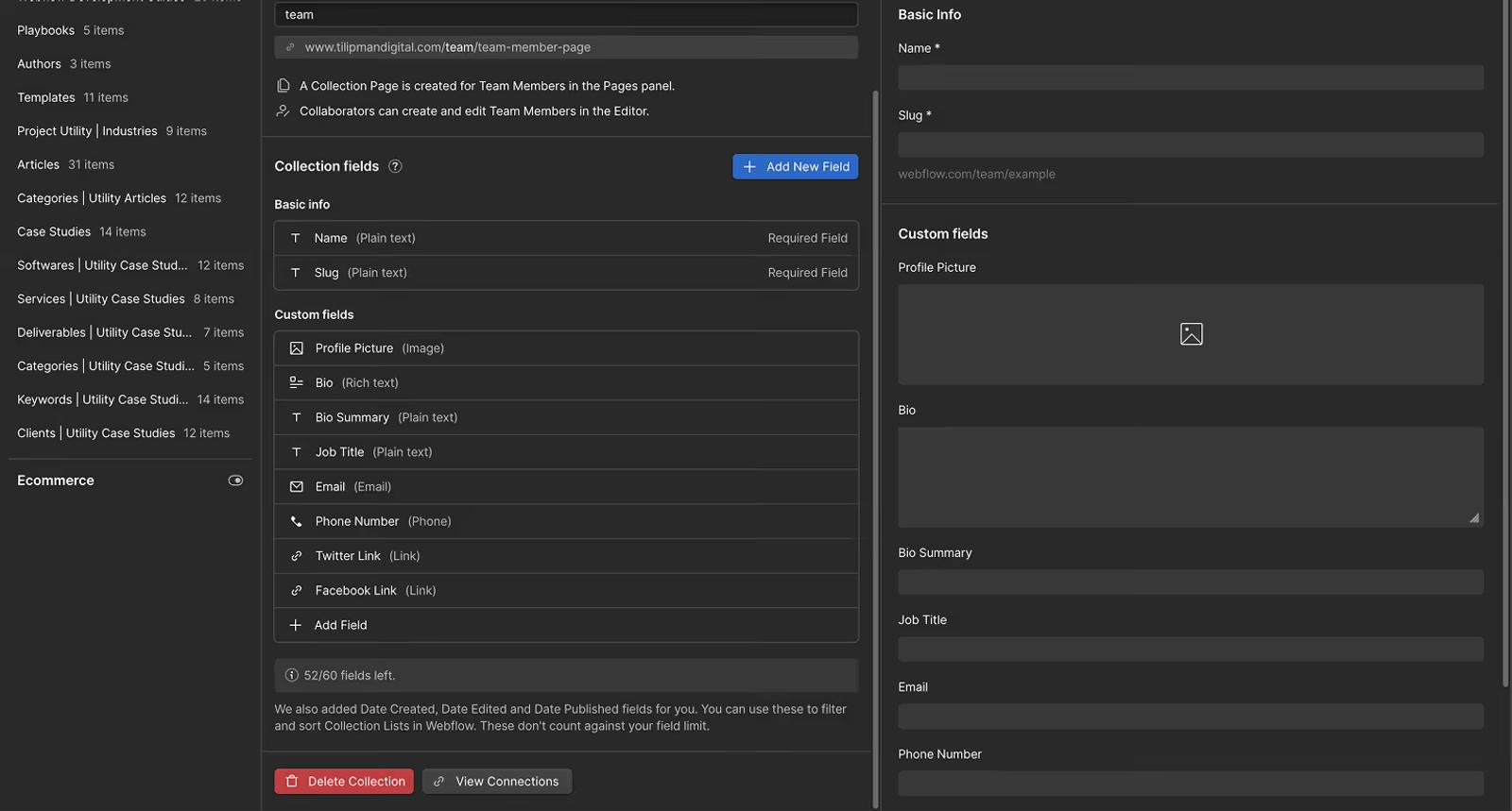 Delete Page in Webflow: Collection List