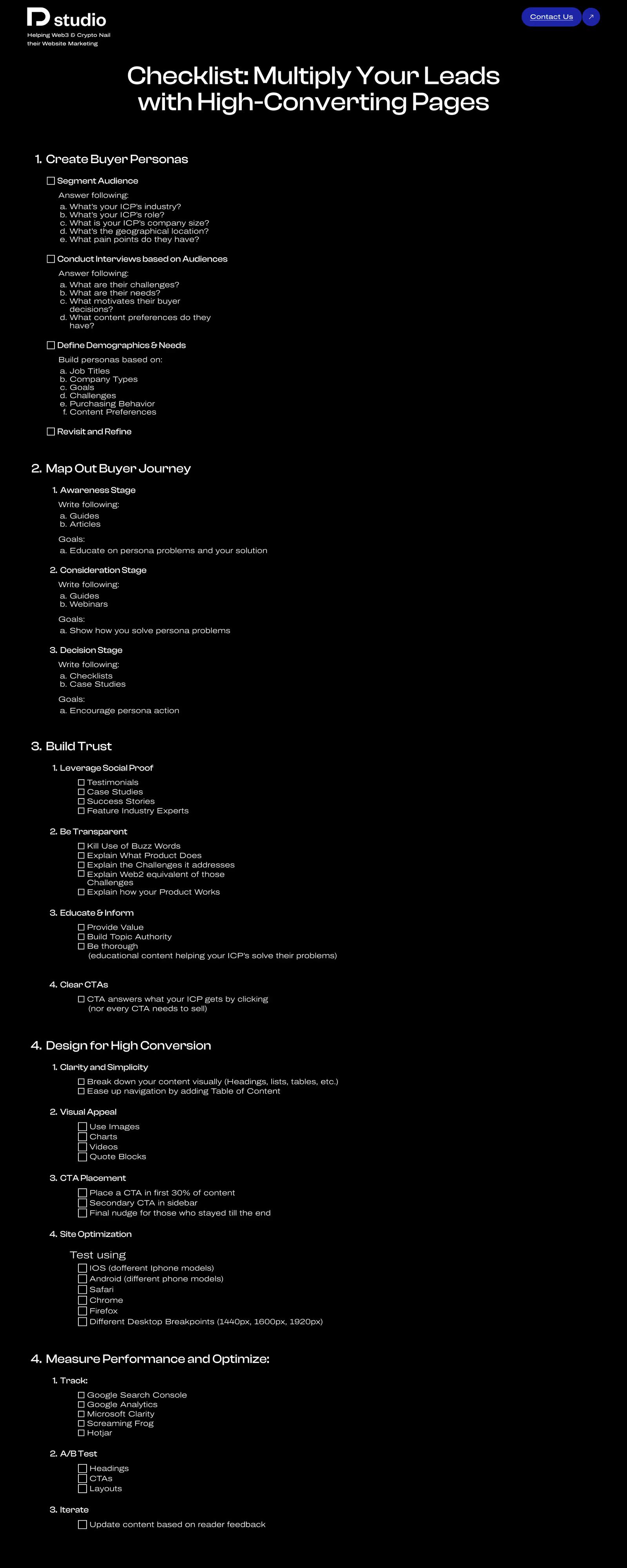 Checklist for building high-converting Web3 content pages