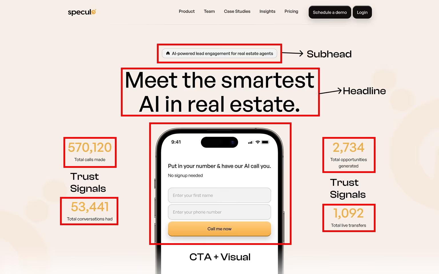 Speculo.ai Above the fold example