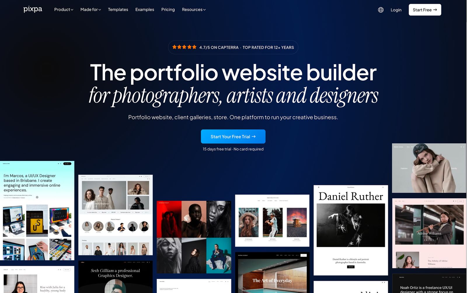 Squarespace competitor: Pixpa