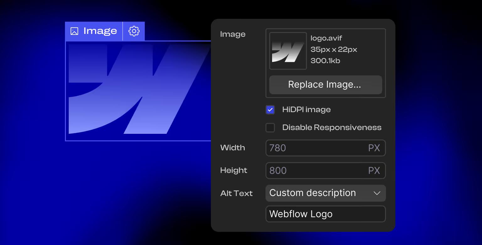 Adding alt text to an image in the Webflow editor