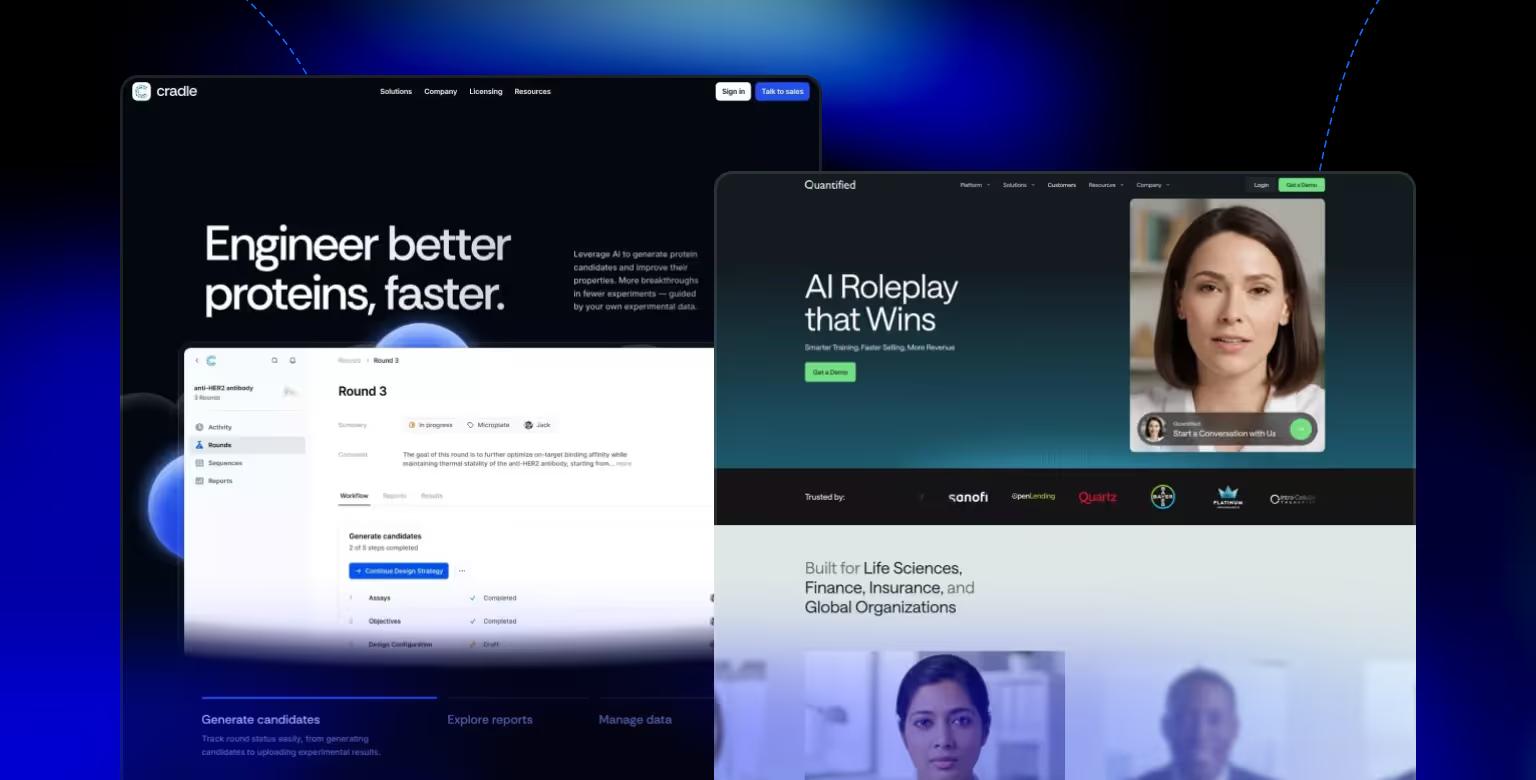 Cradle and Quantified home page examples