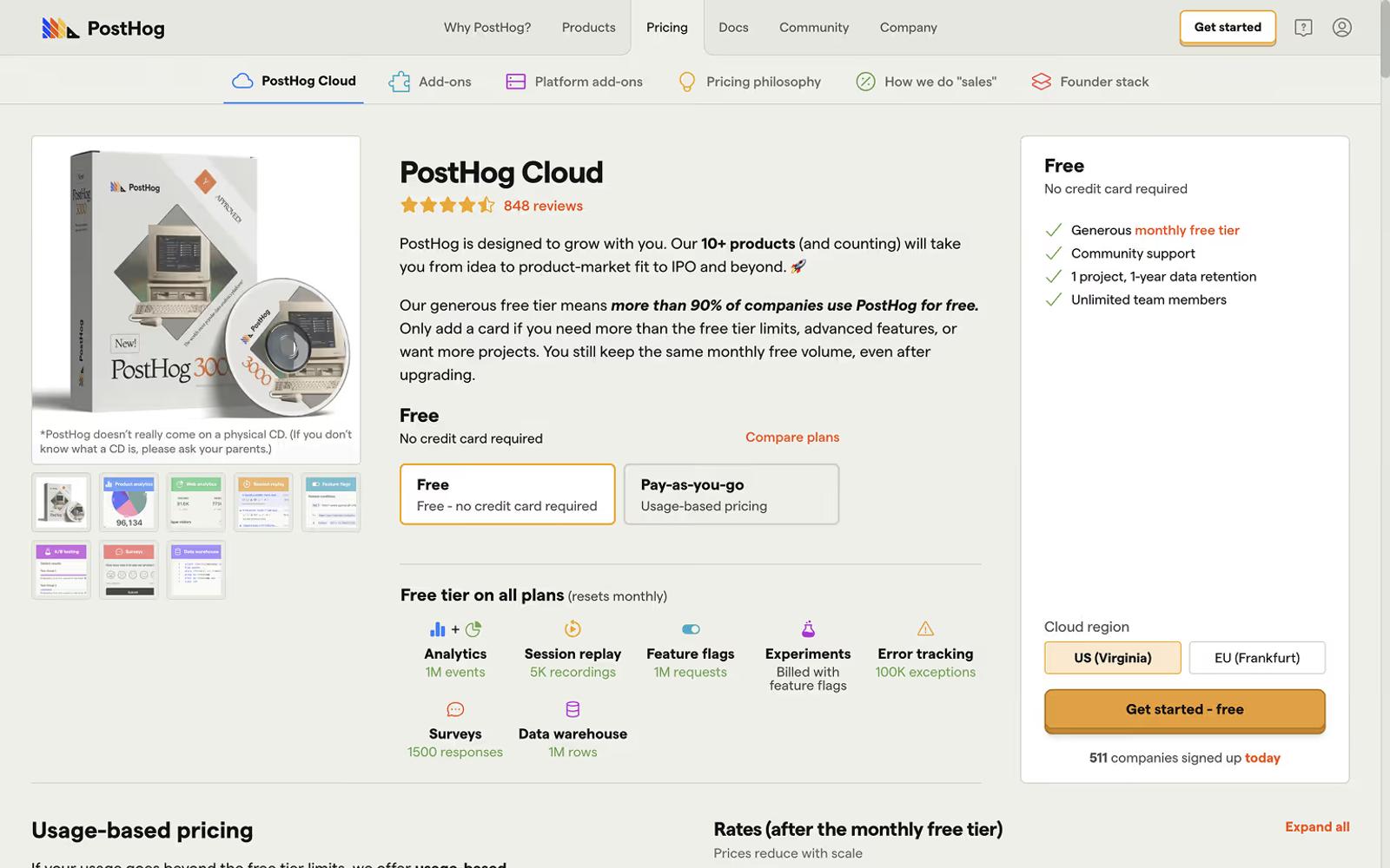 PostHog Pricing Page Example