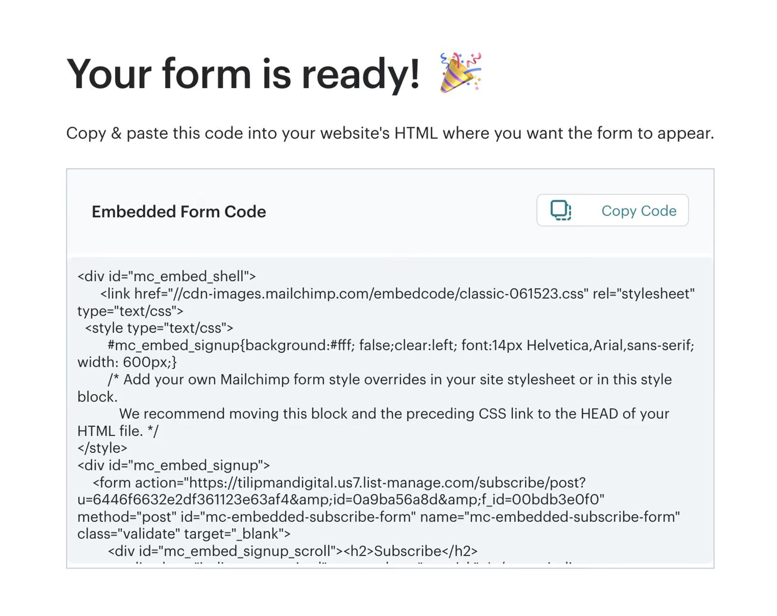 Mailchimp Embed form