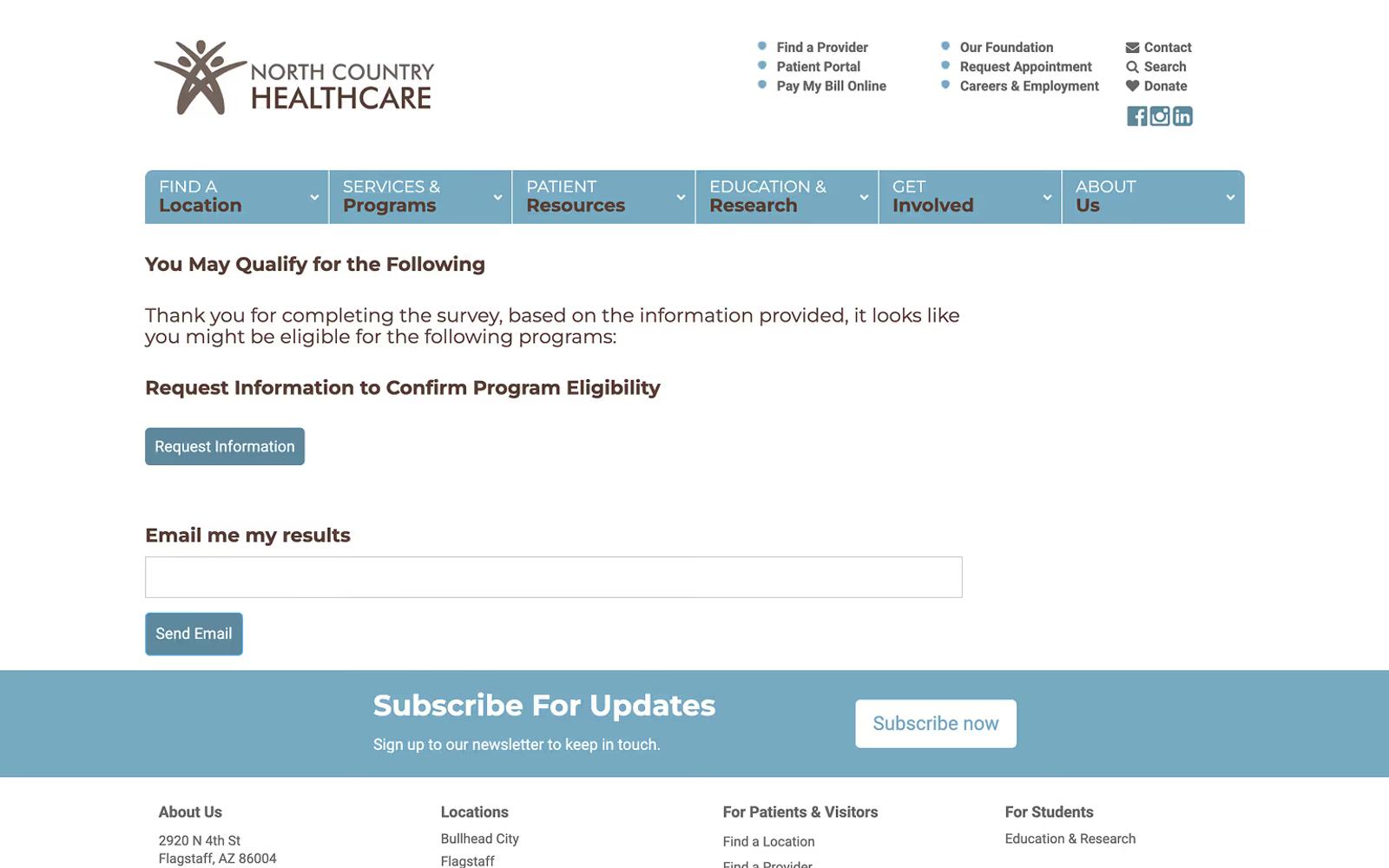 North Country Healthcare Survey Thank You Page Examples