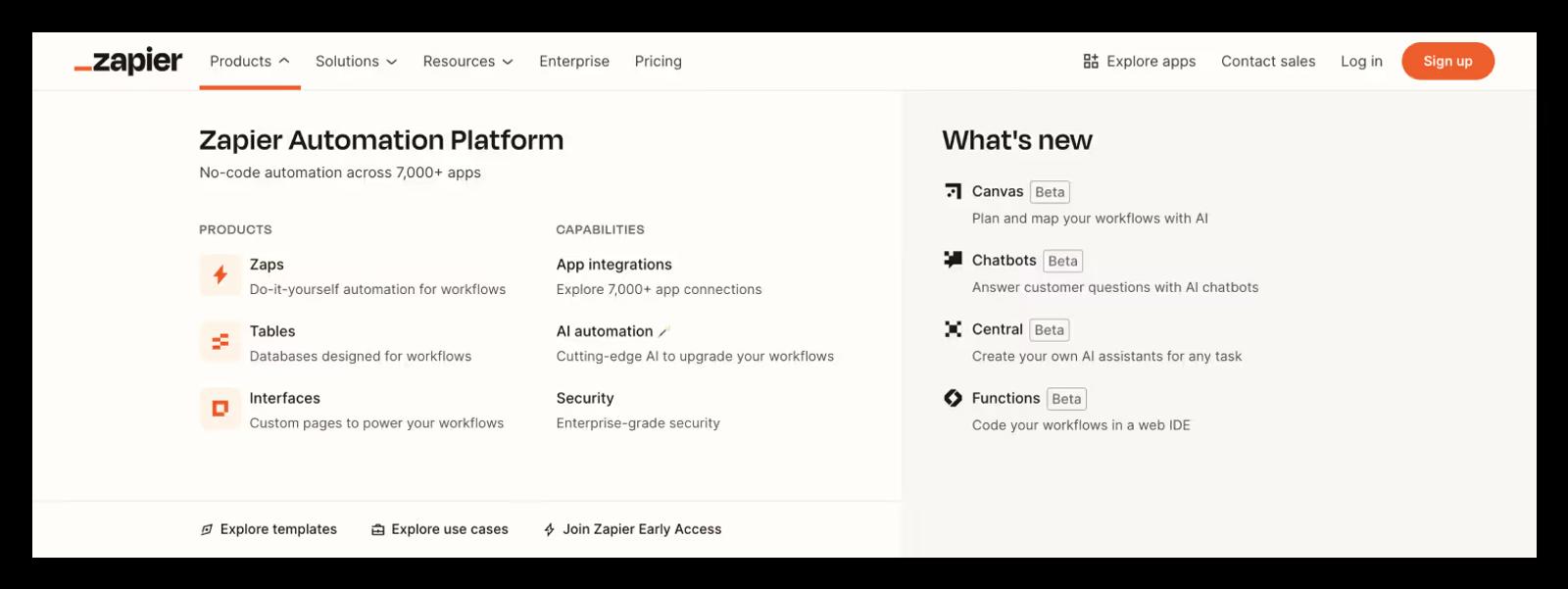 Navigation bar example from the Zapier website