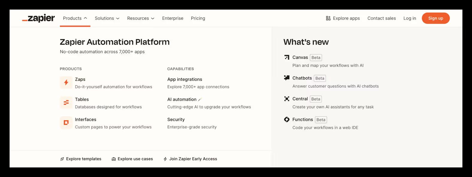 Navigation bar example from the Zapier website