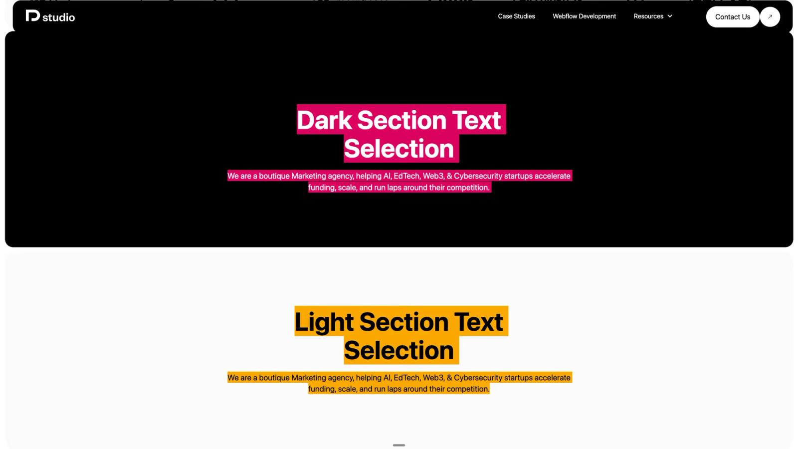 Selection changes depending on whether he section's background color is light or dark