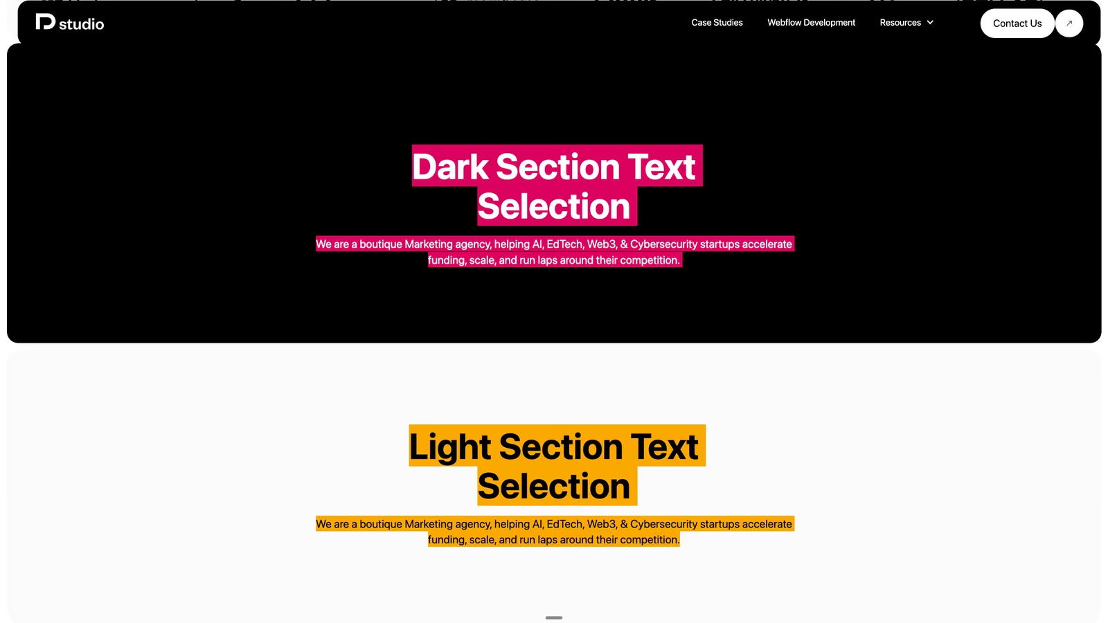 Selection changes depending on whether he section's background color is light or dark
