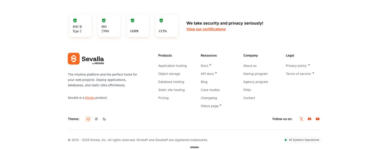 Website footer example #6: Sevalla