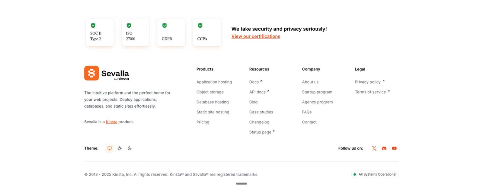Website footer example #6: Sevalla