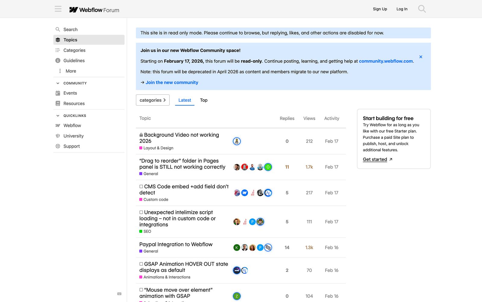 Forum Website Example: Webflow Forum