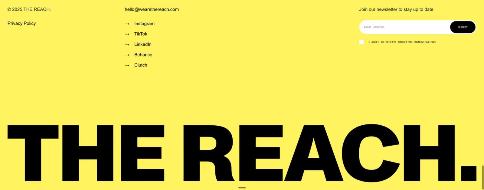 Website footer example #24: The Reach