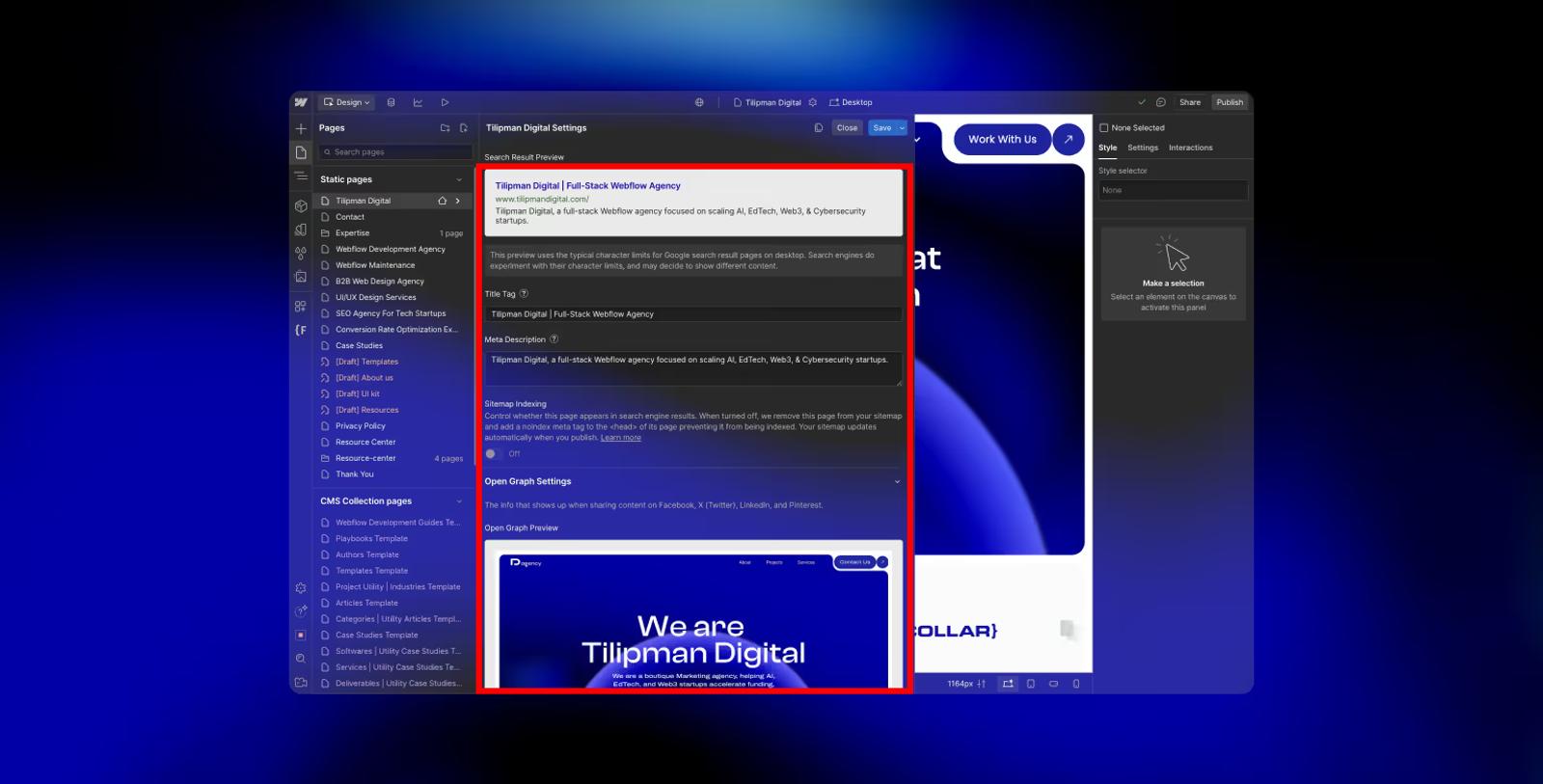 SEO settings after Duplicating Page in Webflow