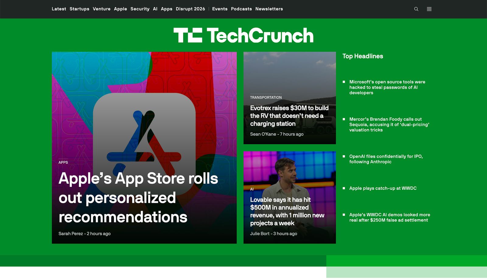 Informational Website Example: TechCrunch