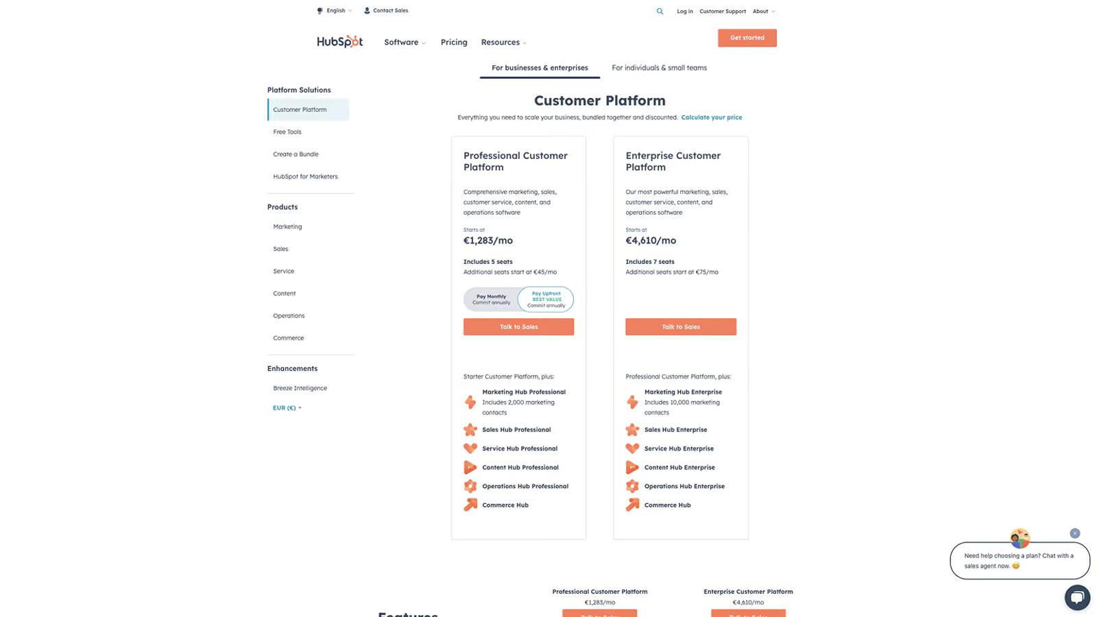 HubSpot vs Webflow — HubSpot Pricing Page