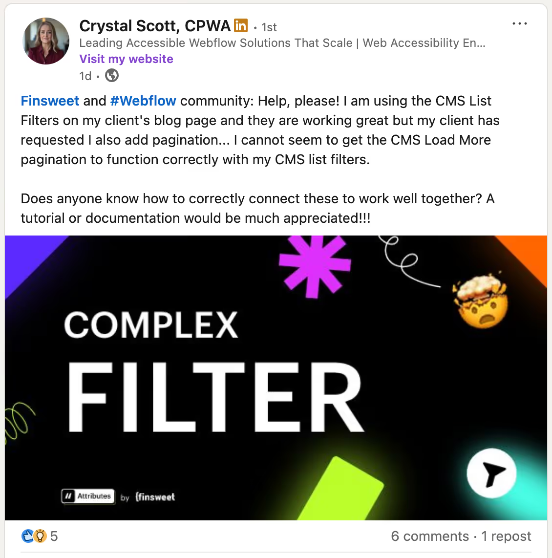 LinkedIn post where I reach out for help