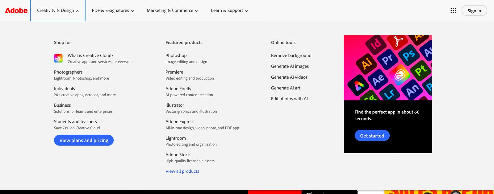 Adobe: Mega Menu Example