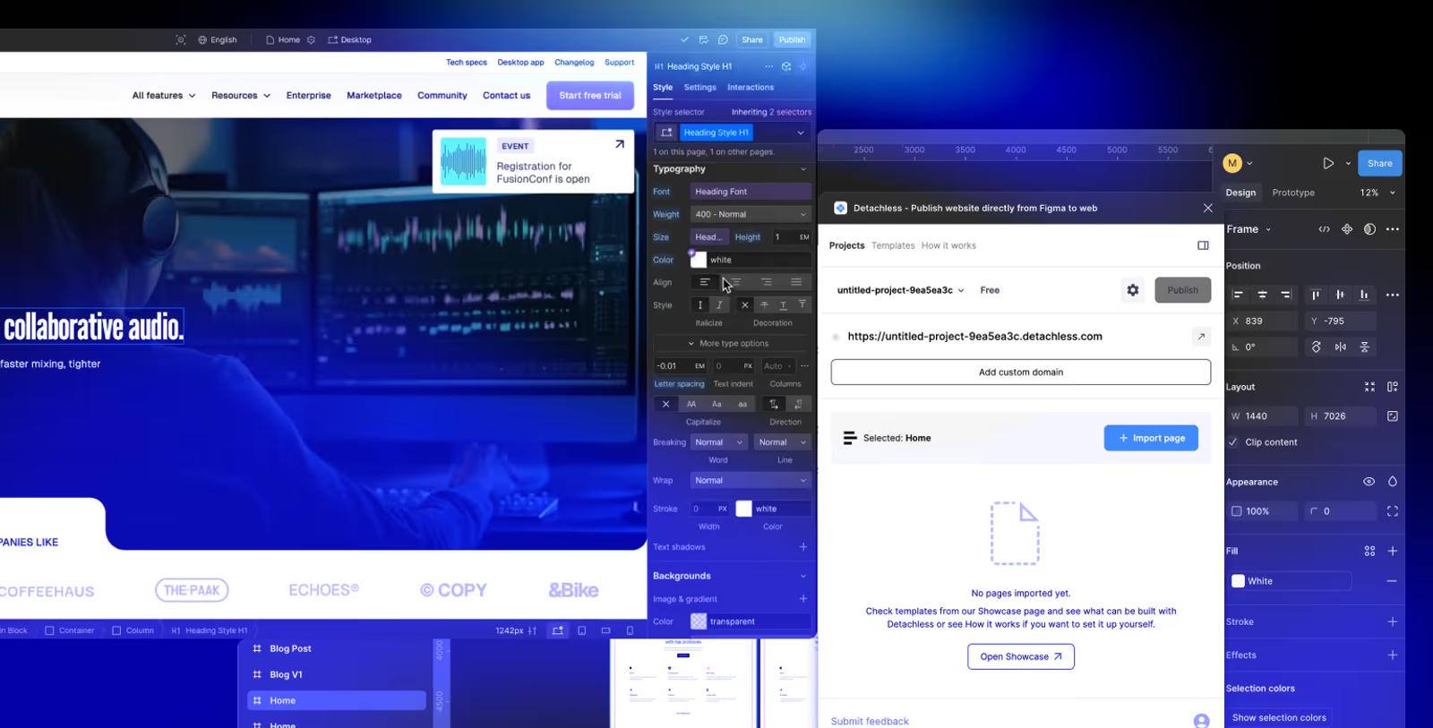 Comparison of the Webflow and Detachless visual builders