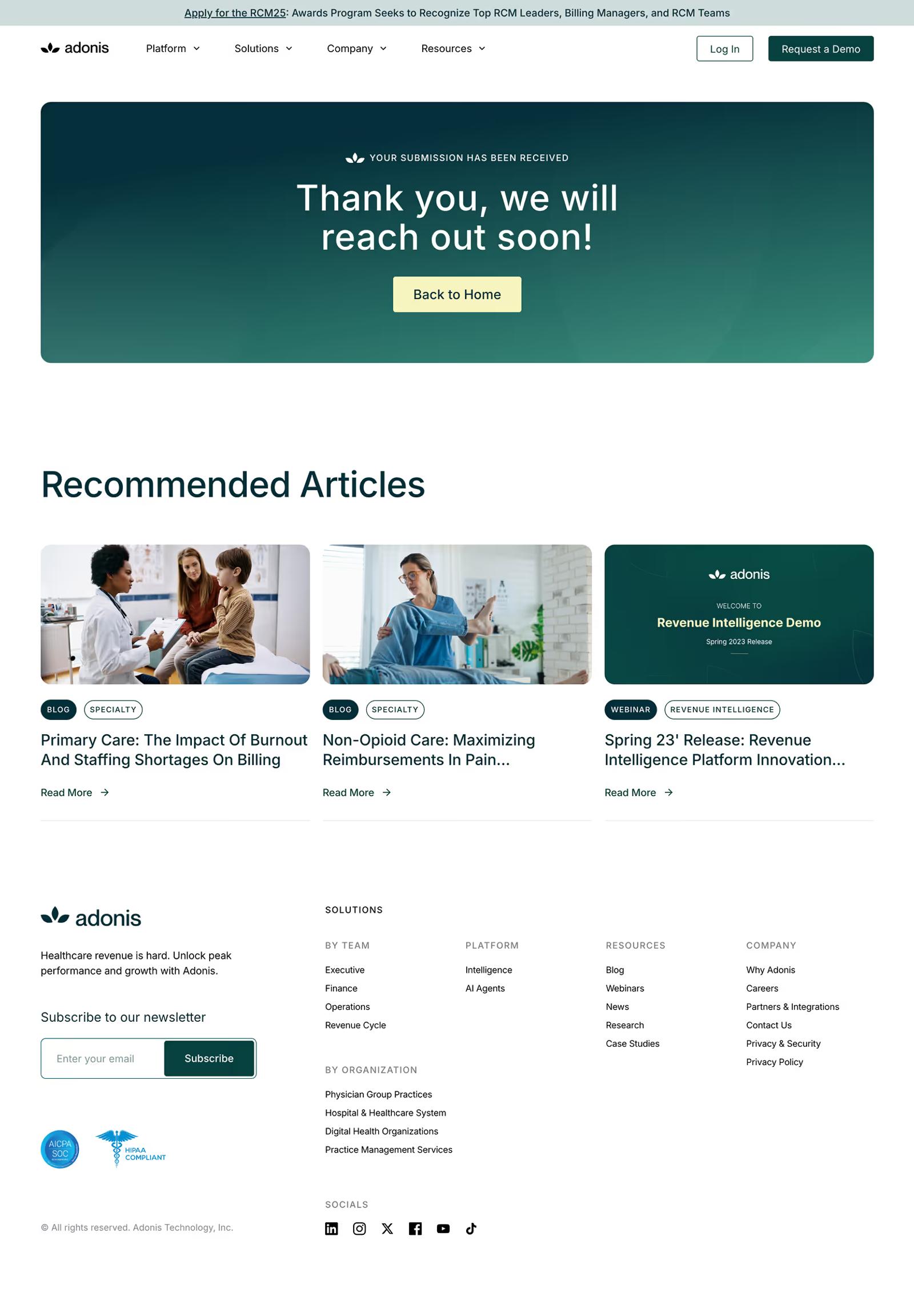 Lead-gen Thank You Page Examples: Adonis