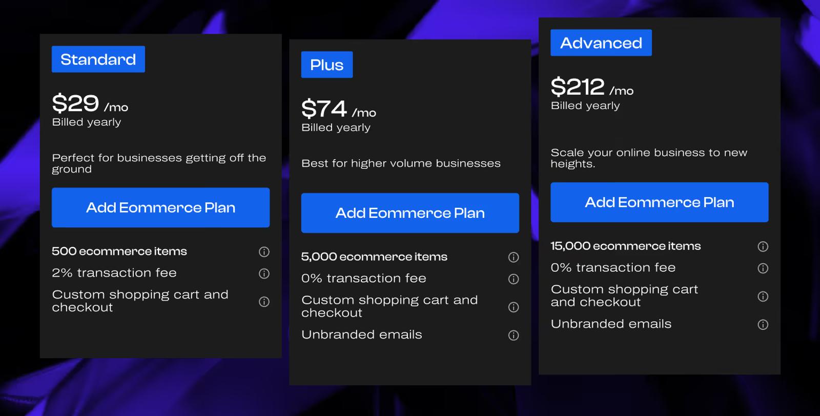 Webflow Ecommerce Plans