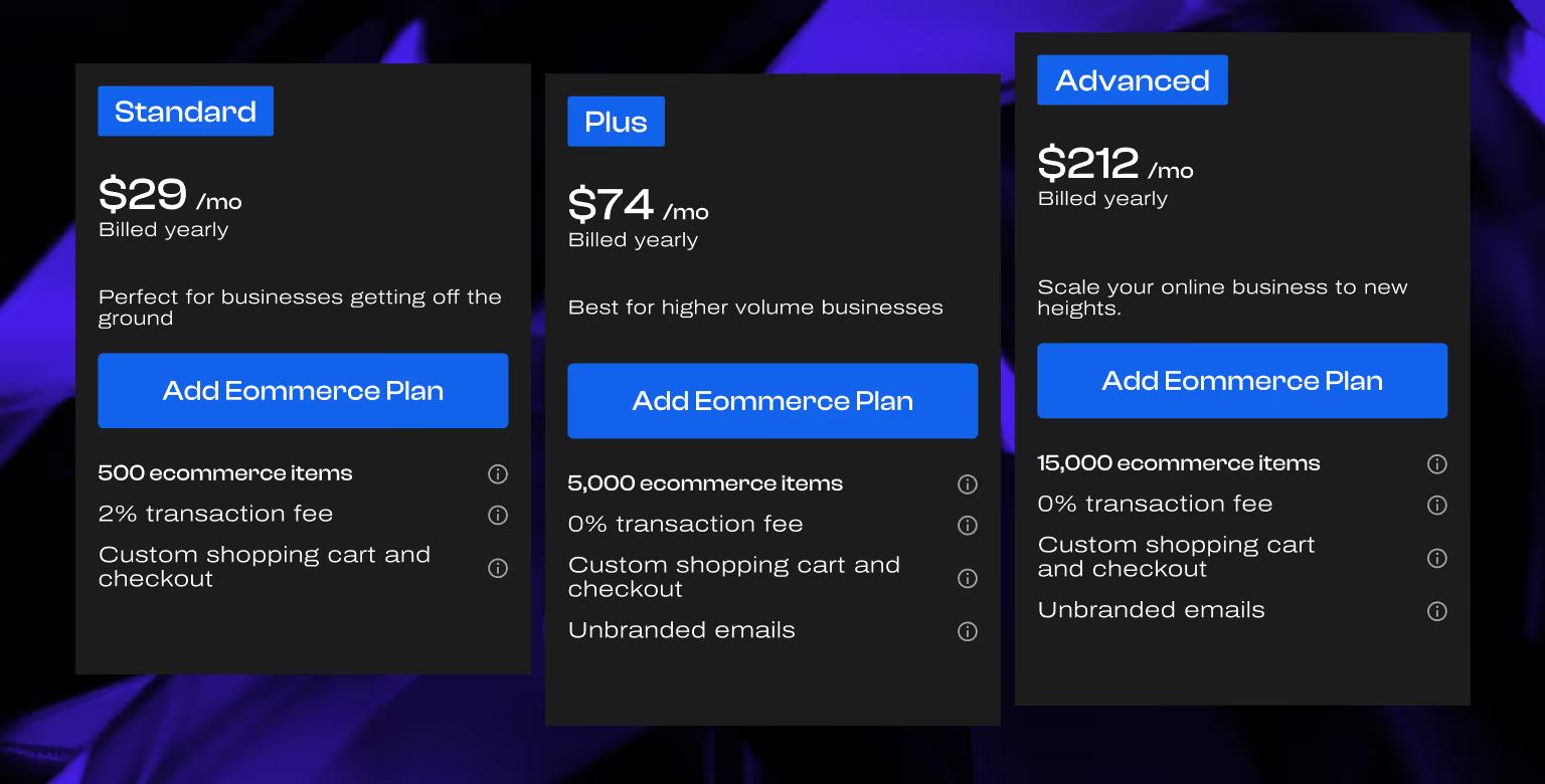 Webflow Ecommerce Plans