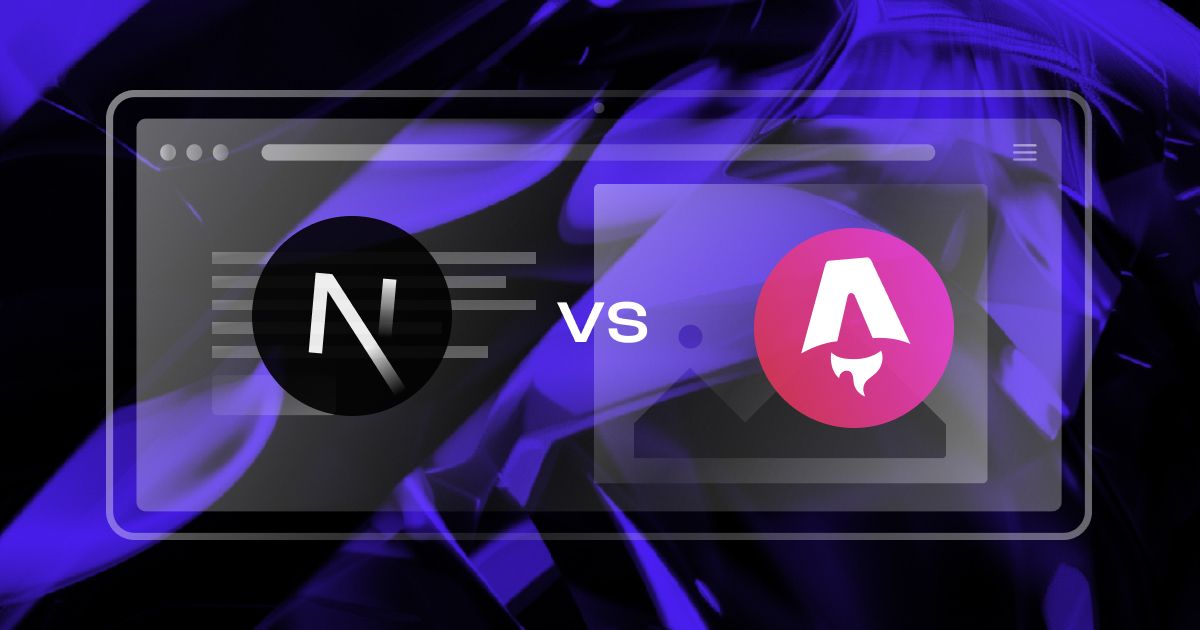 Next.js vs Astro logos side by side in a browser window