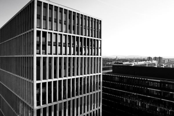 a building with a glass wall