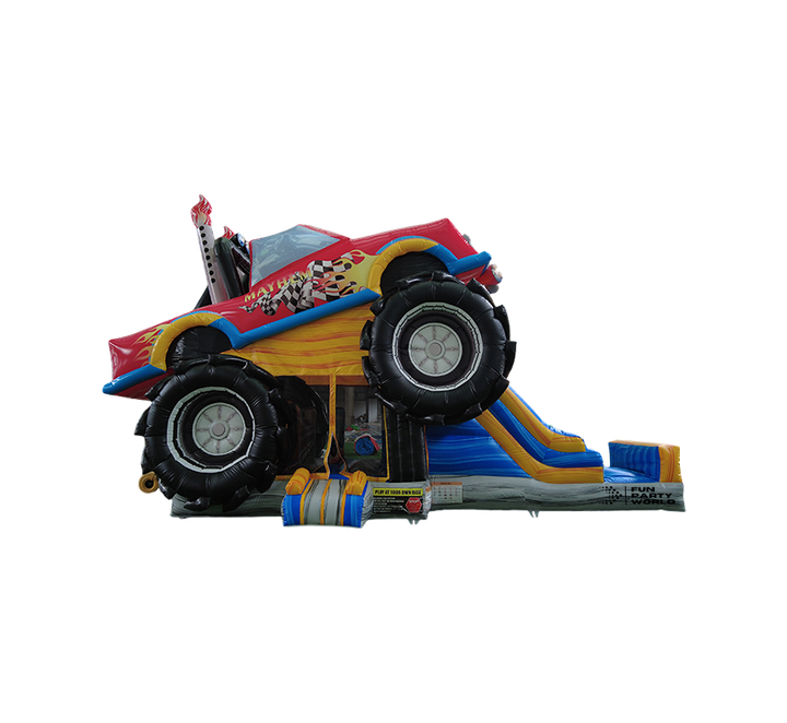 Château gonflable Crazy Truck en exploitation