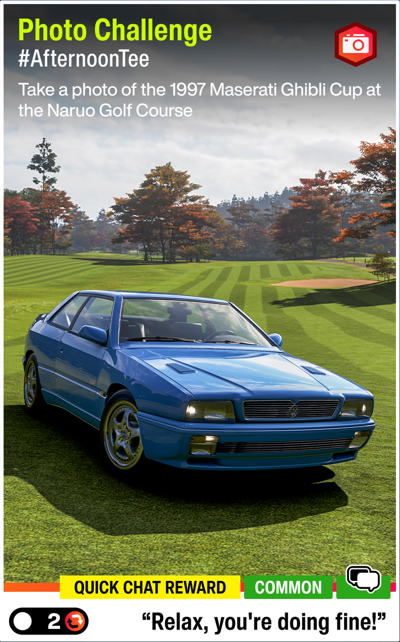 Photo Challenge to earn "Relax, you're doing fine!" - Forza Link