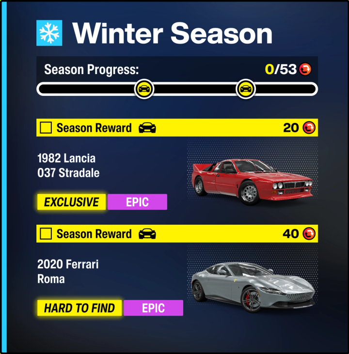Italian Exotics season rewards