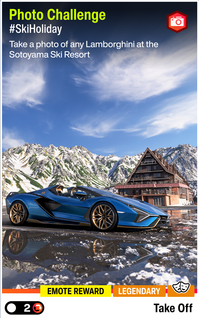 Photo Challenge to earn the Legendary Take Off Emote