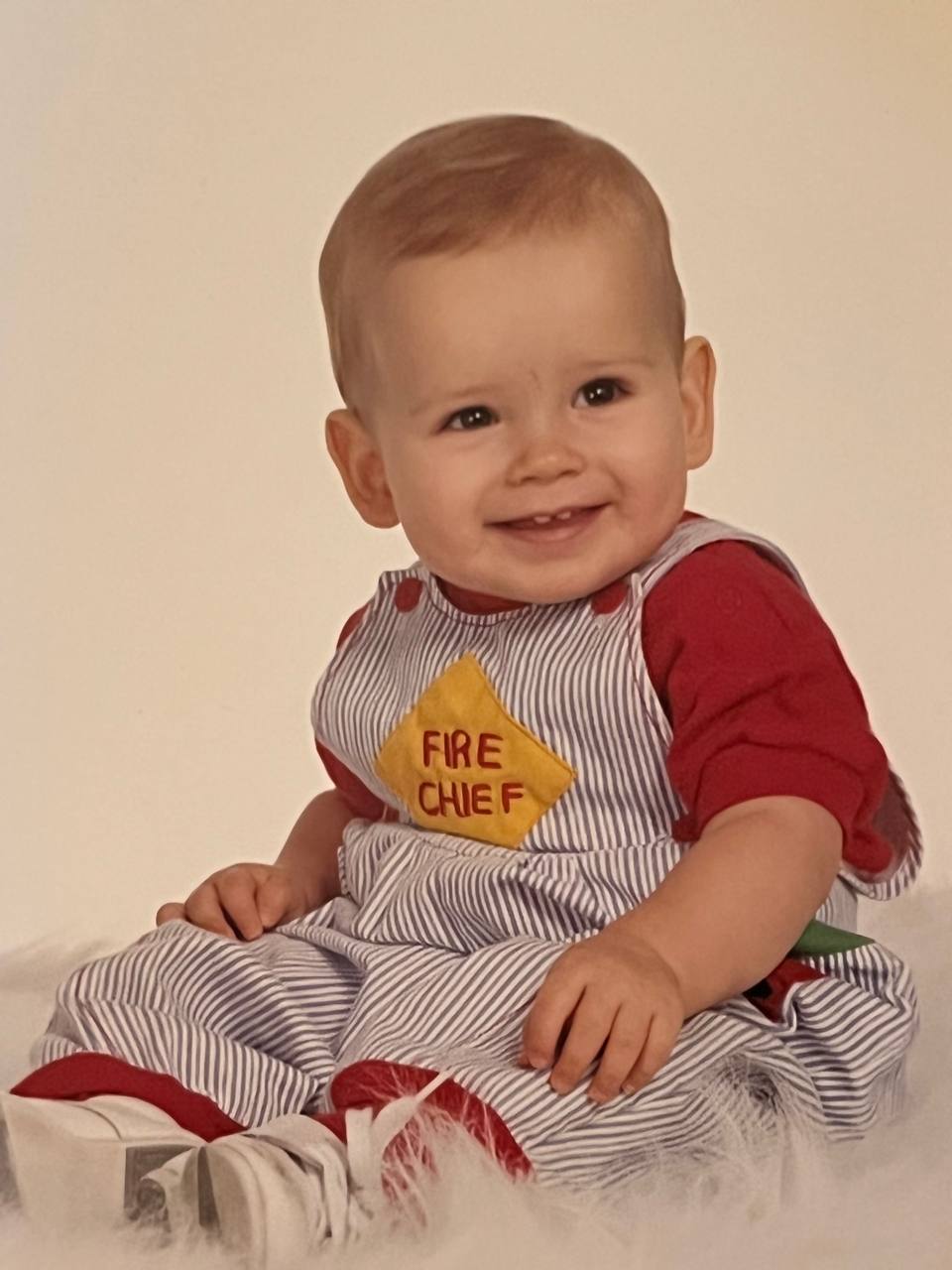 Fire chief overalls — set on something even then.