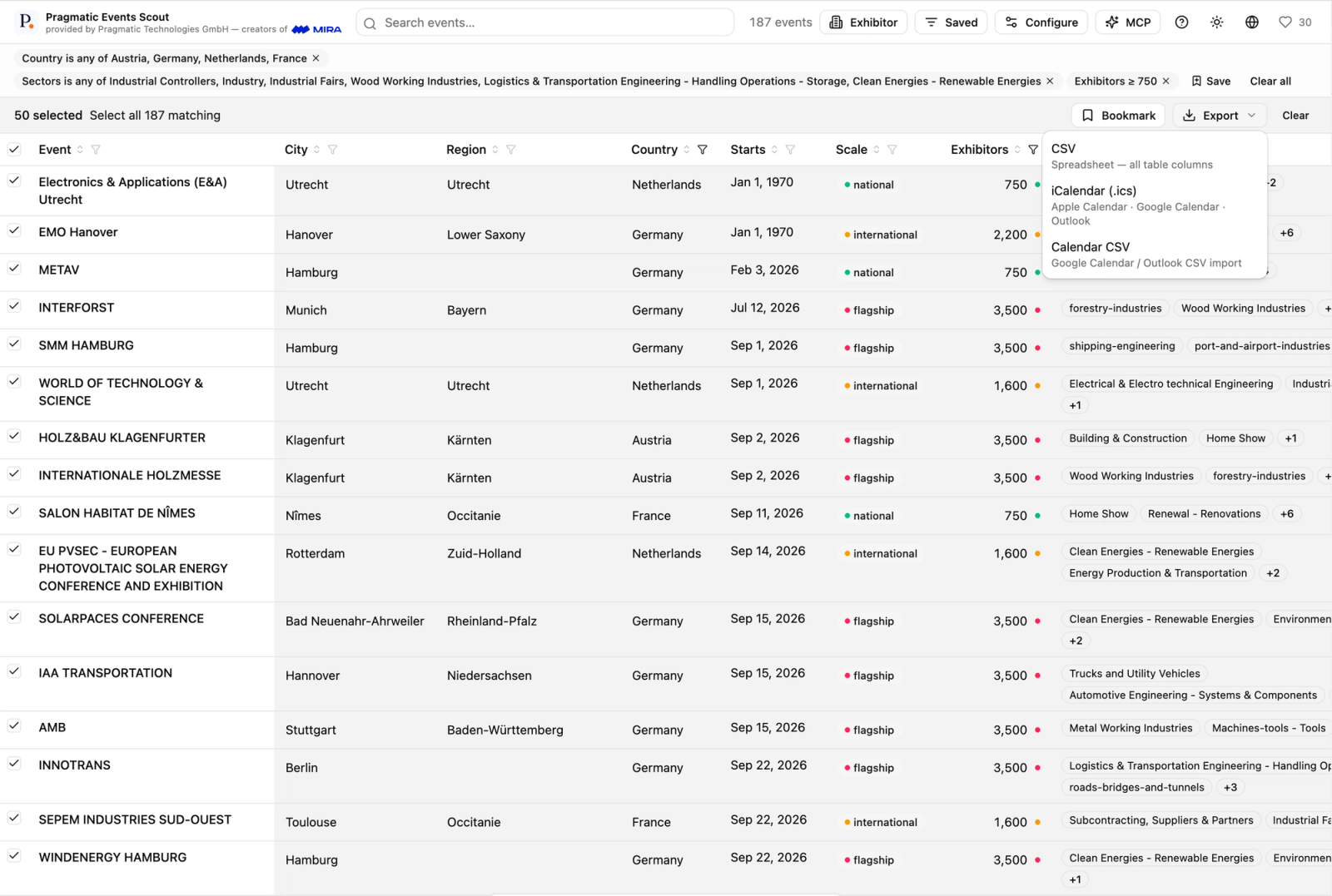 CSV & Calendar export