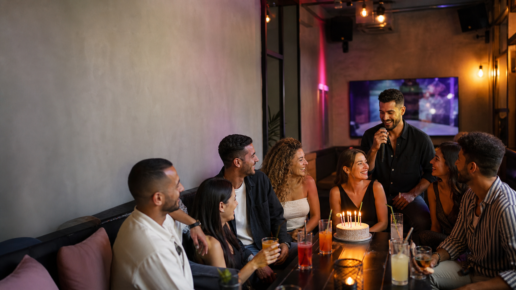 חברים חוגגים יום הולדת בחדר קריוקי פרטי בירושלים