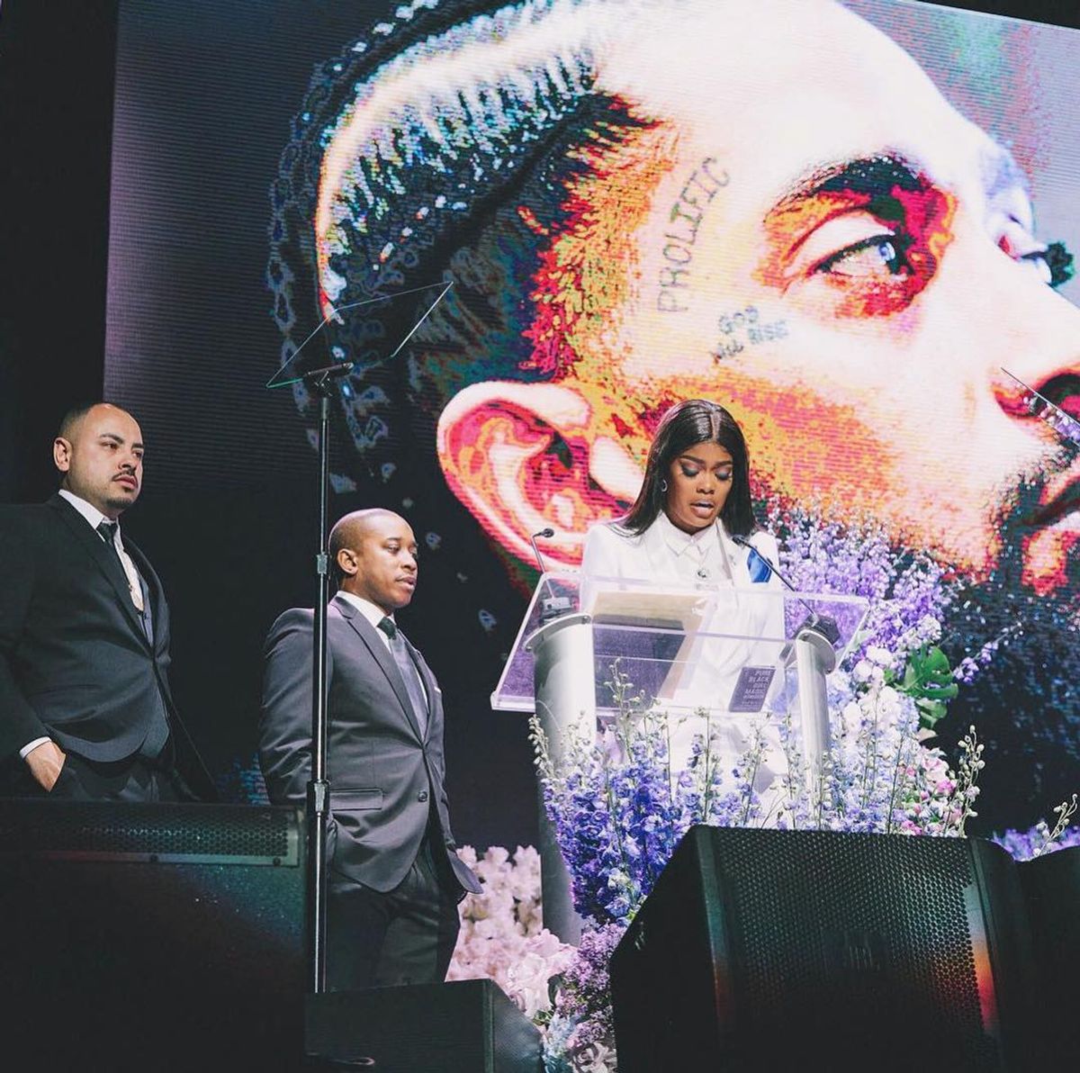 Even while in grief and mourning; @mindyweiss & @foreverkhadijah & I were able to collectively work together to turn the Staple Center into a “Celebration of Life” for someone who meant so much to his community. The incredible people who help contribute to celebrating the life of Nipsey; Marsha Ambrosius, Stevie Wonder, Platinum Motorsports, Maverick Carter, Live Nation, Taz, Staple Center, Barack Obama, Maurice Owens,1500 or Nothin’ 💙🏁