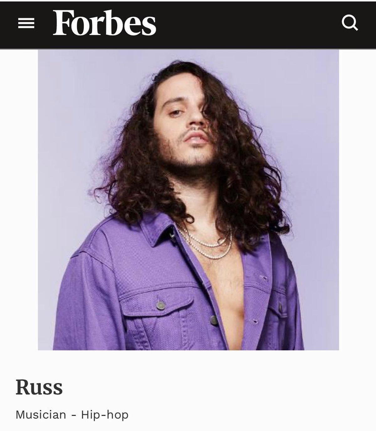 Entertainer Russ Named on Forbes 30 Under 30