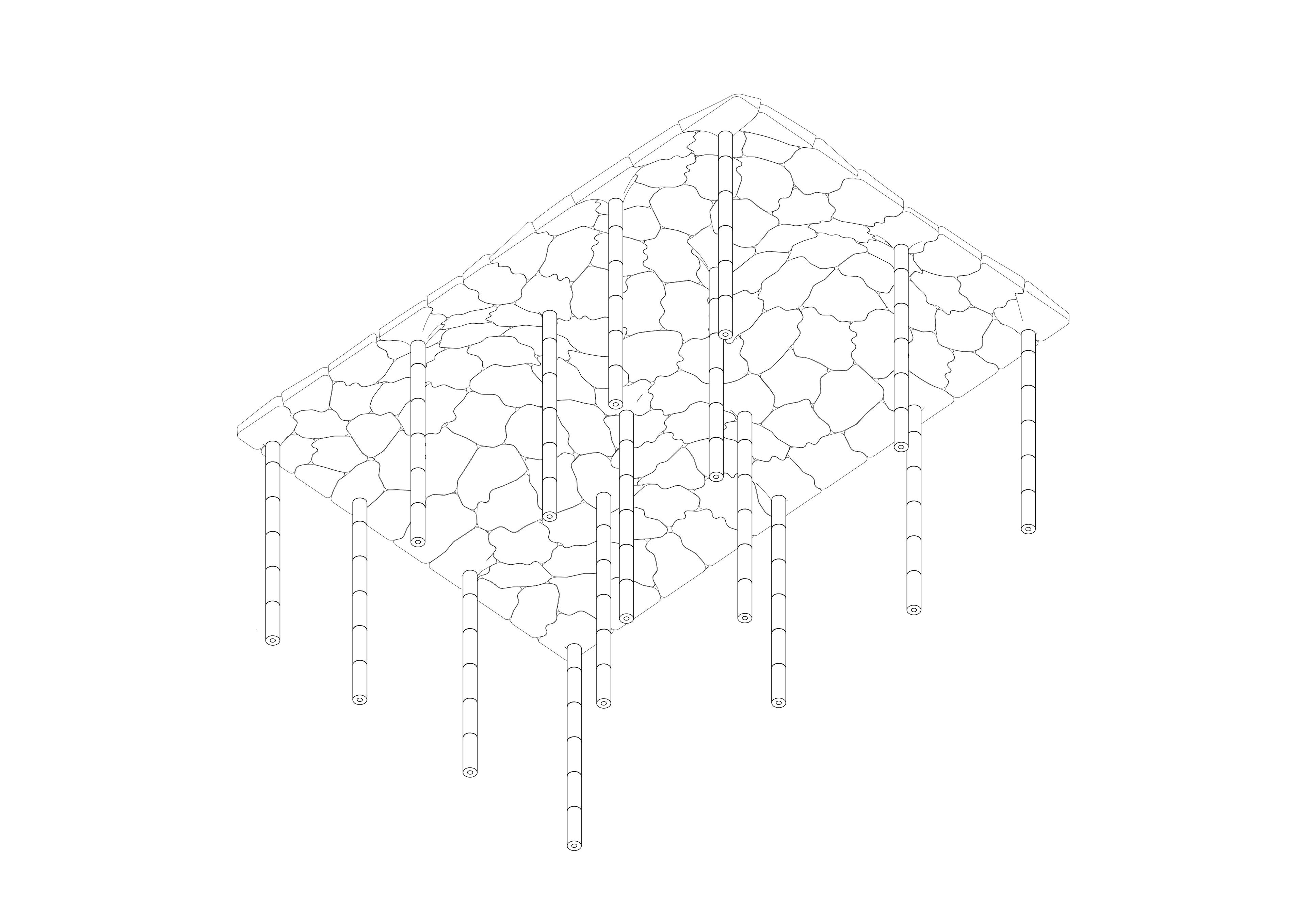 Birds eye view axonometry drawing of structure