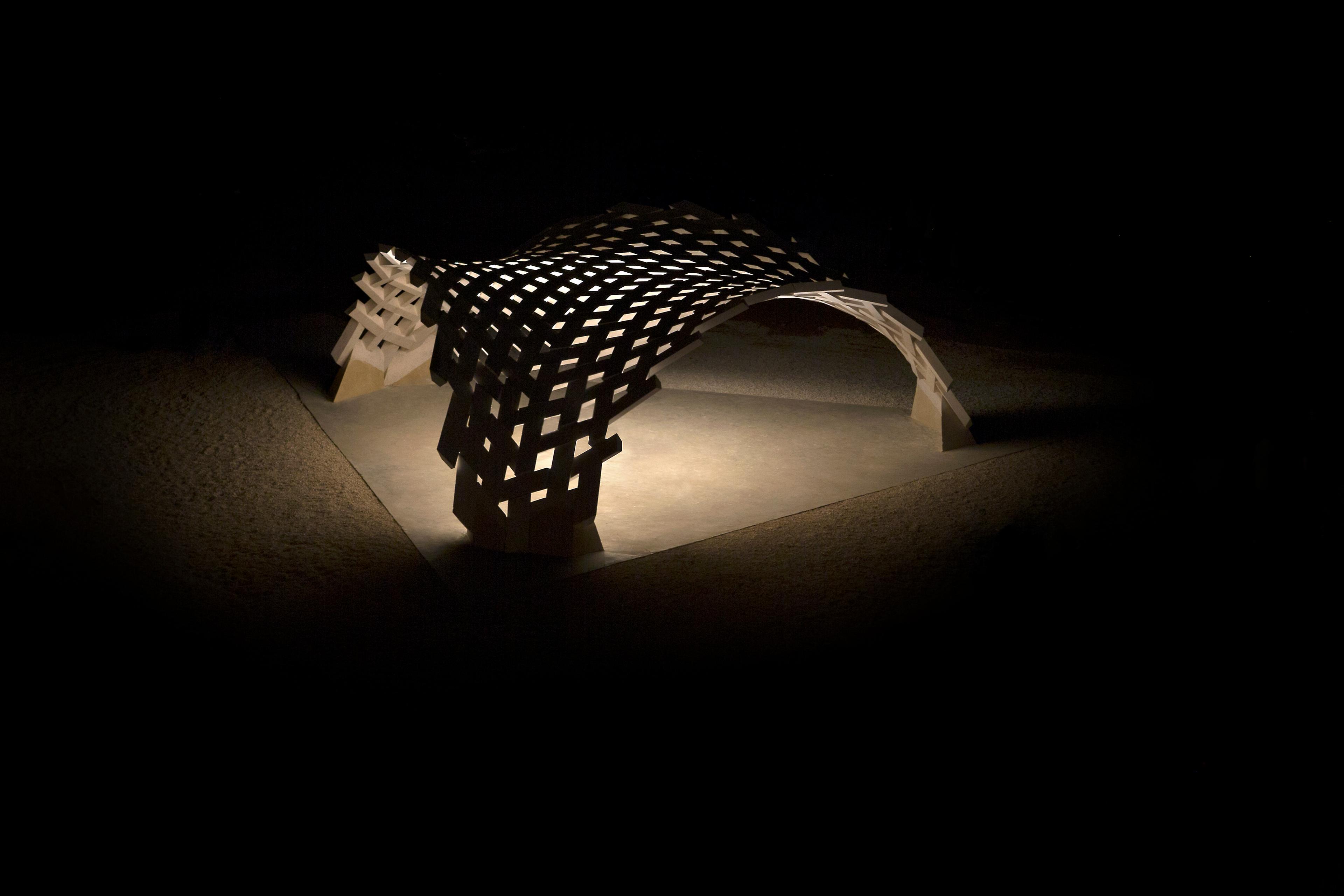 Night photo of structure of opening launch