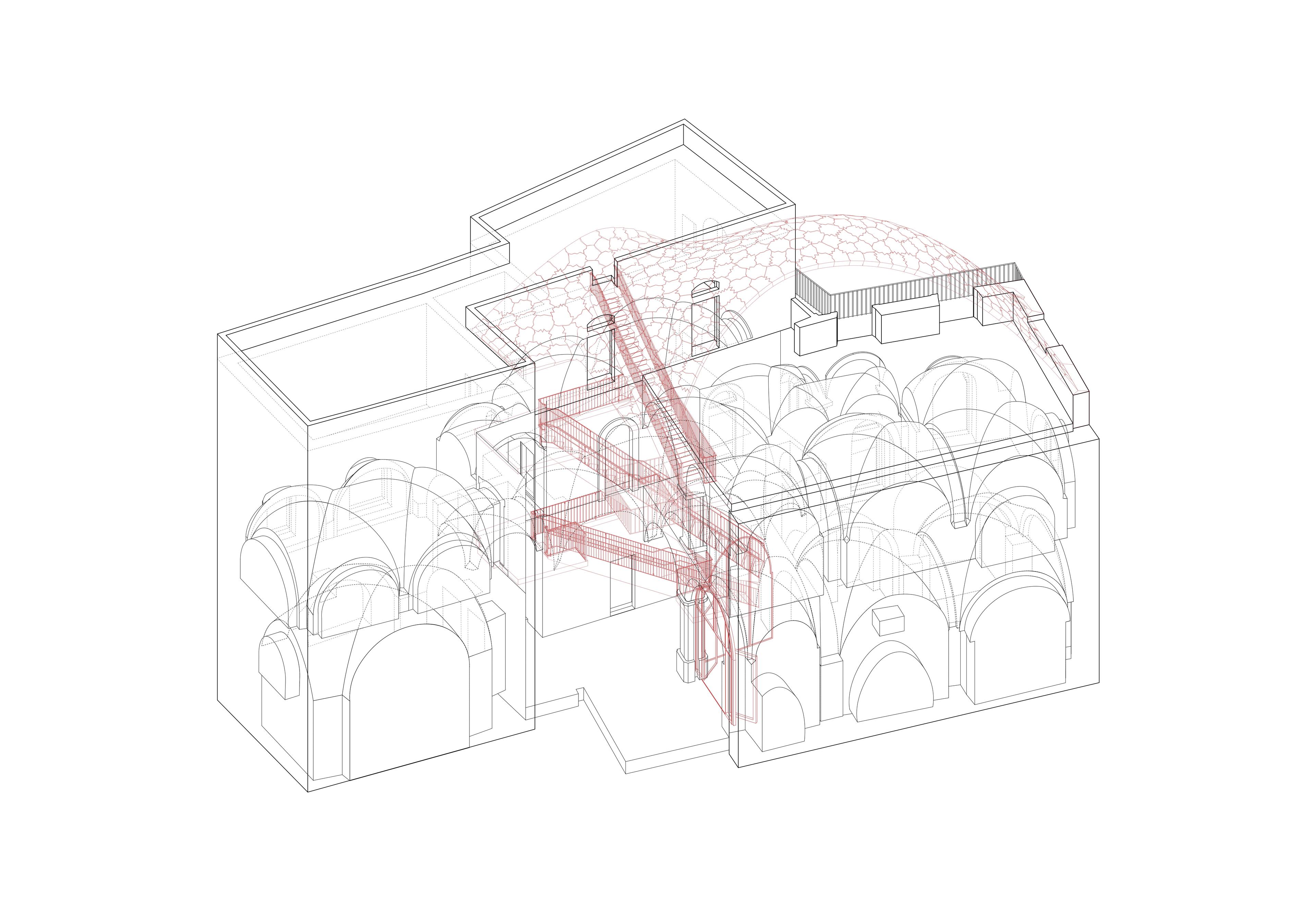 Axonometry drawing of Dar Al Majus building