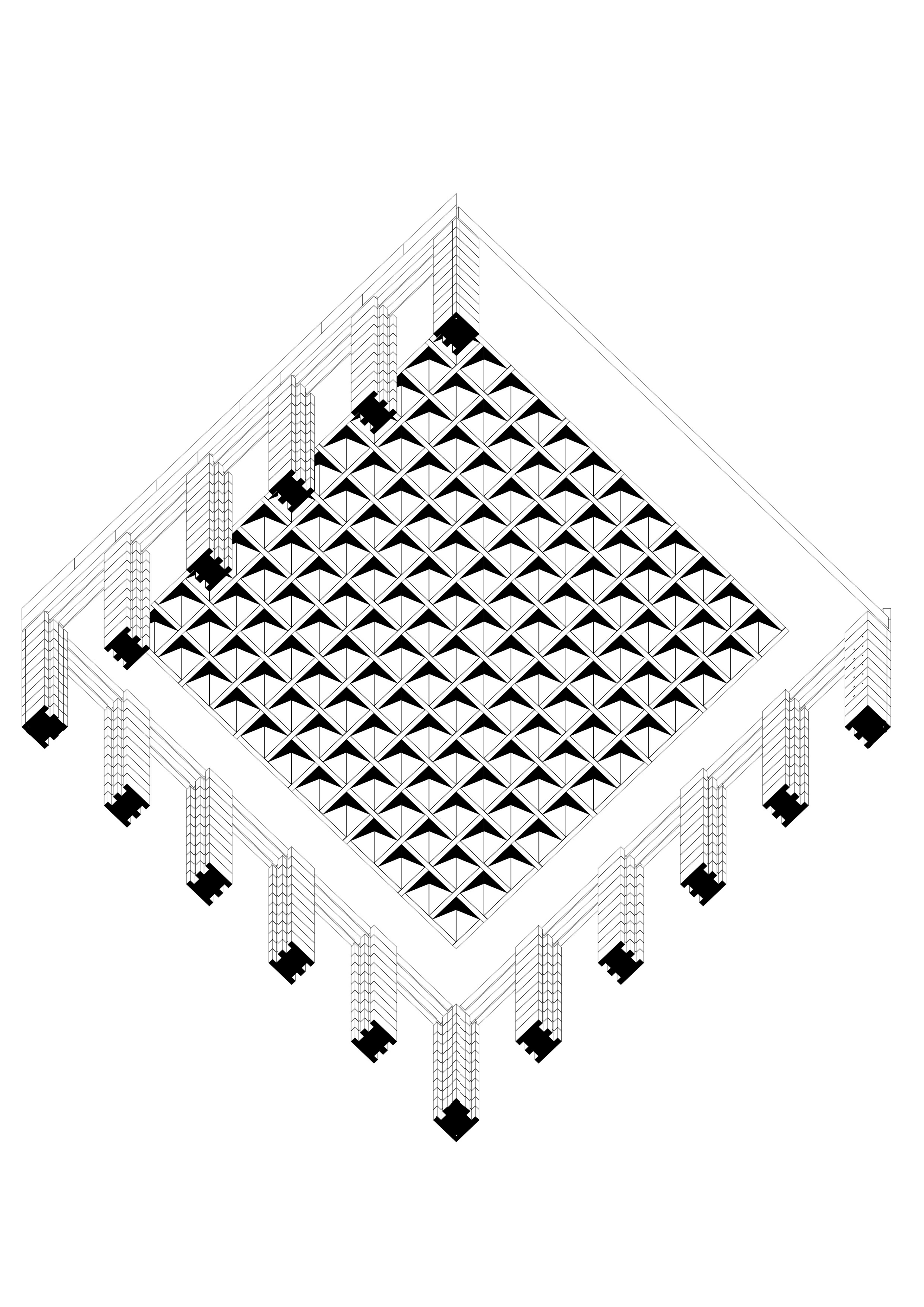 Worm eye view axonometry drawing