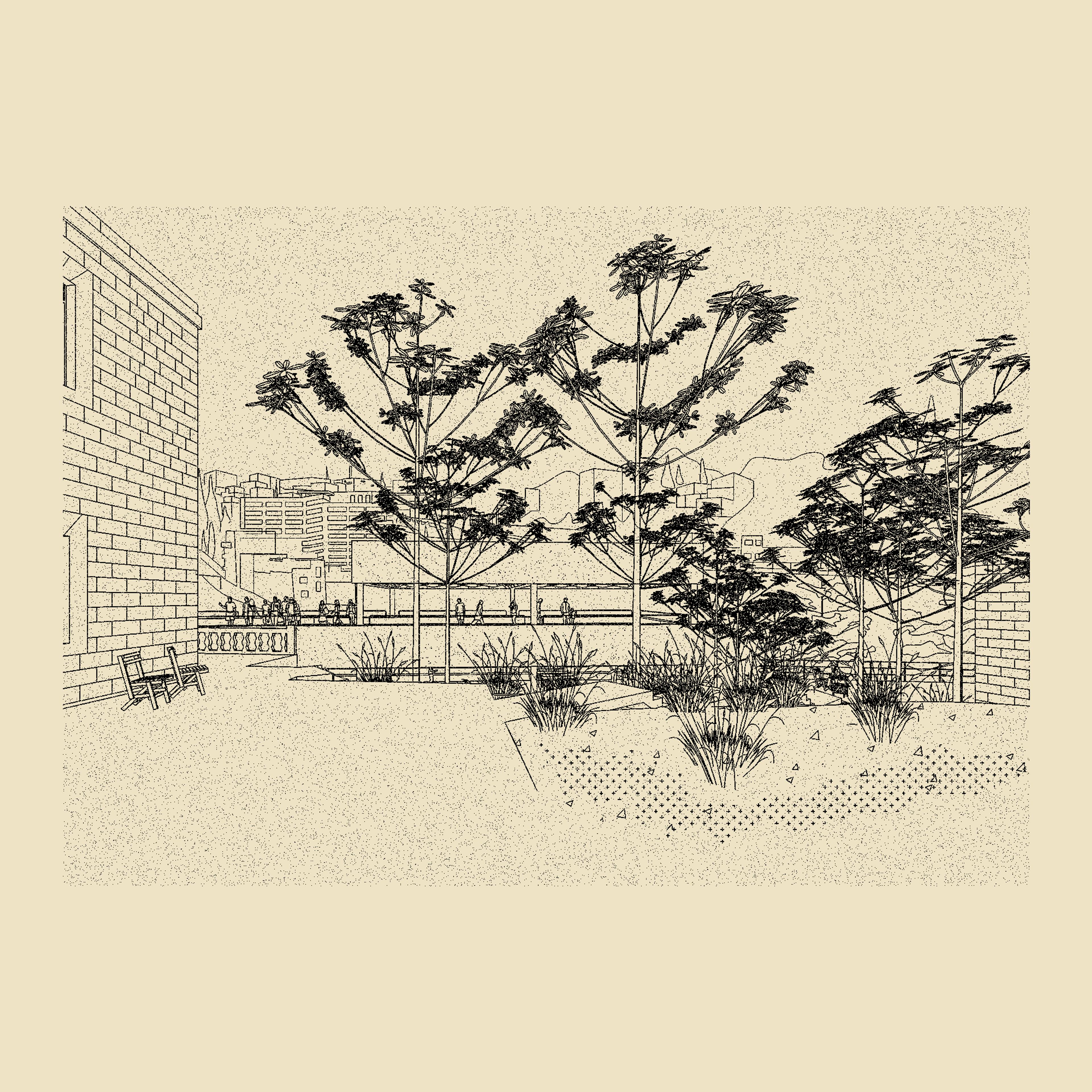 Perspective drawing from street of MMAG building