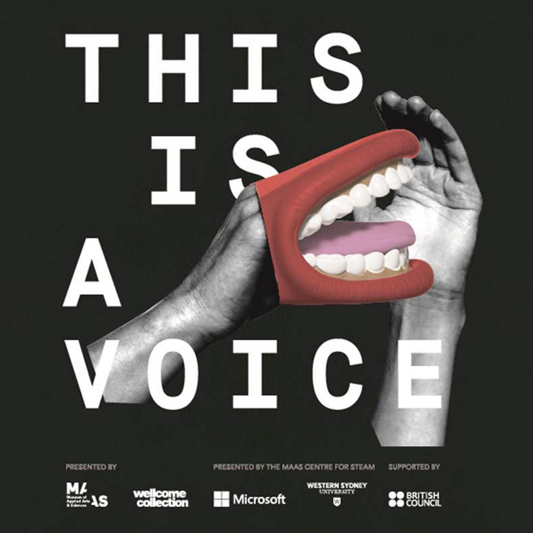 Exhibition poster showing a collage image of a mouth, by Wellcome Collection London