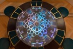 Image shows an overhead view of the Drumming interactive table at Oman and the World: A Musical Journey in Muscat. Installation composer: Coda to Coda