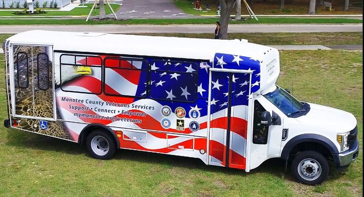 Patriotic-themed veterans outreach van