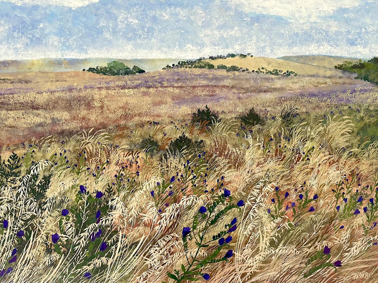 An artwork of some wheat fields.